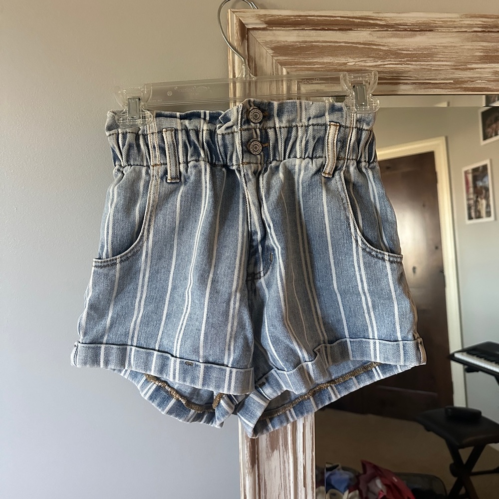 pacsun striped high waisted jean shorts